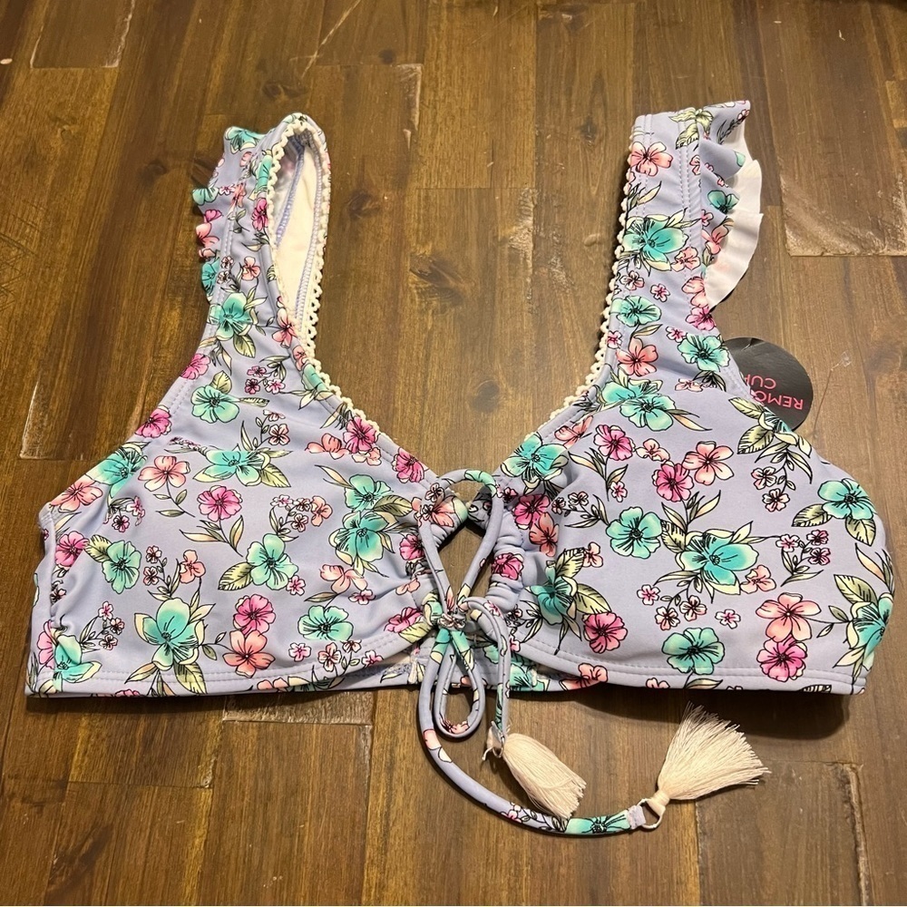 No Boundaries Floral Bikini Top Crop Tassel Ruffle Medium 7-9